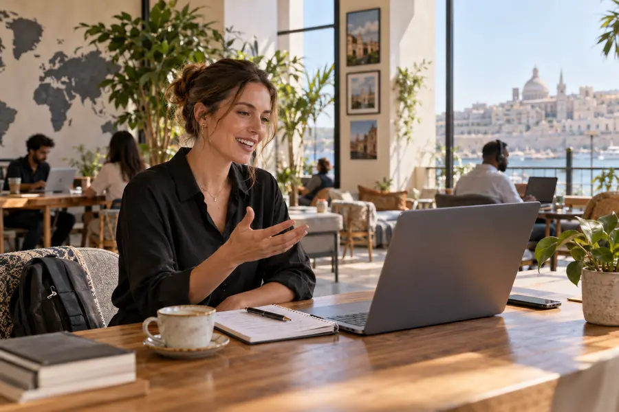 Independent consultant working from an international coworking space