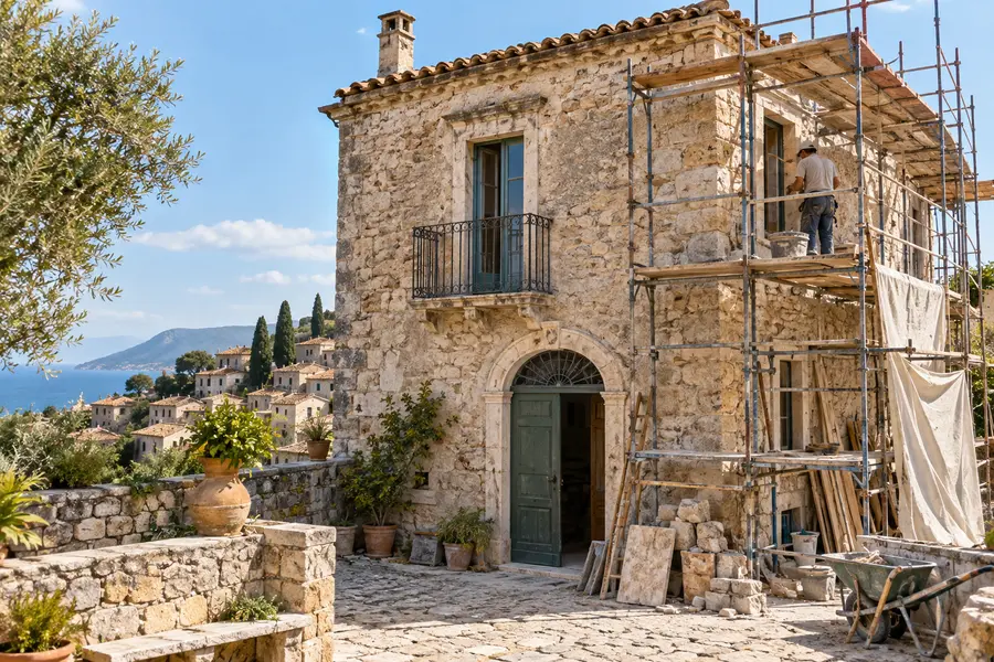 Stone village home undergoing careful restoration