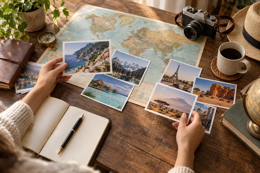 Travel editor selecting favorite destination photographs