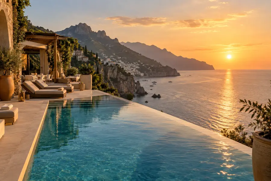 Luxury cliffside infinity pool overlooking the Mediterranean