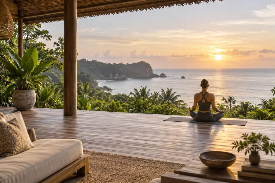 Peaceful tropical wellness retreat overlooking the ocean