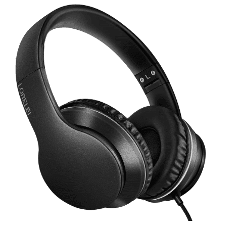 LORELEI X6 Over-Ear Headphones with Microphone, Lightweight Foldable & Portable Stereo Bass Headphones with 1.45M No-Tangle