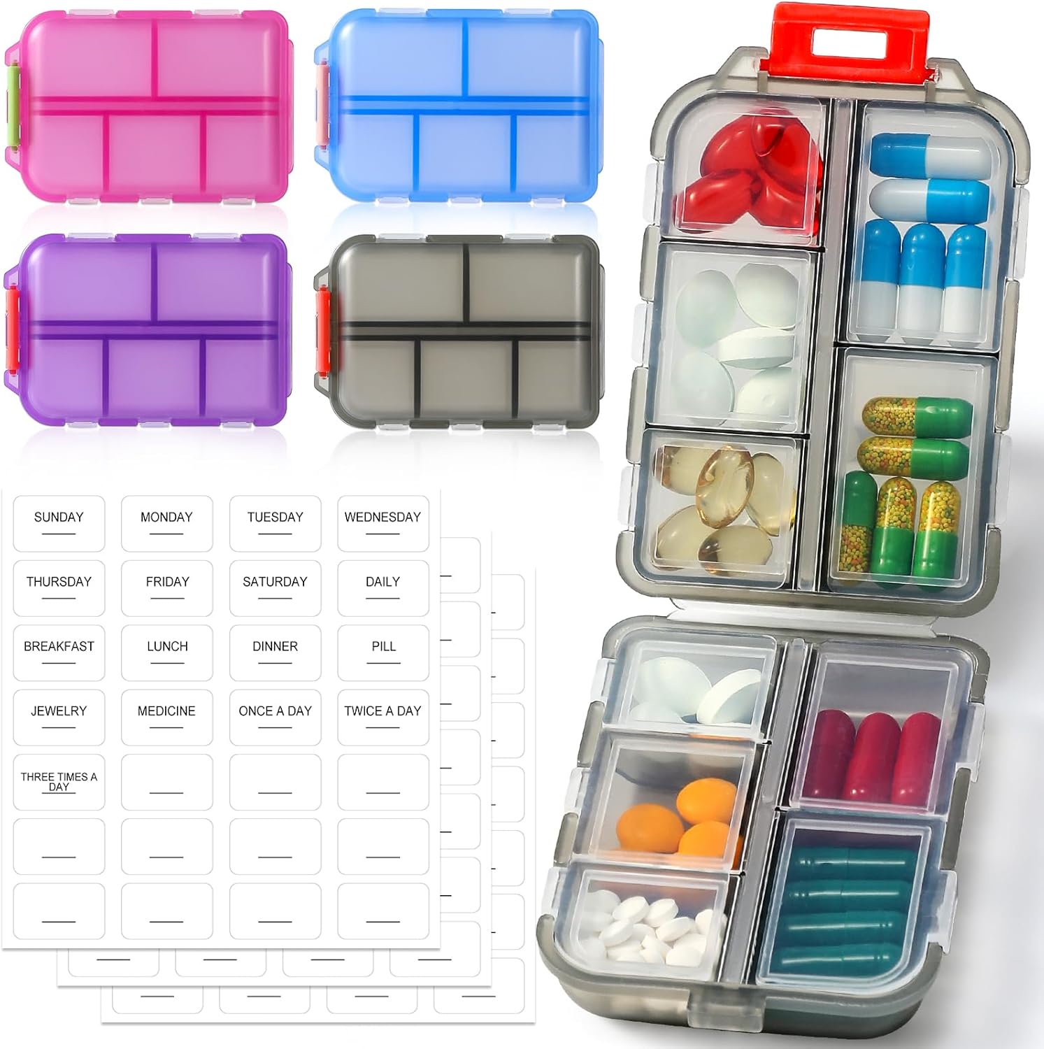 4 Pack Small Travel Pill Organizer for Purse, Pocket, or Bag