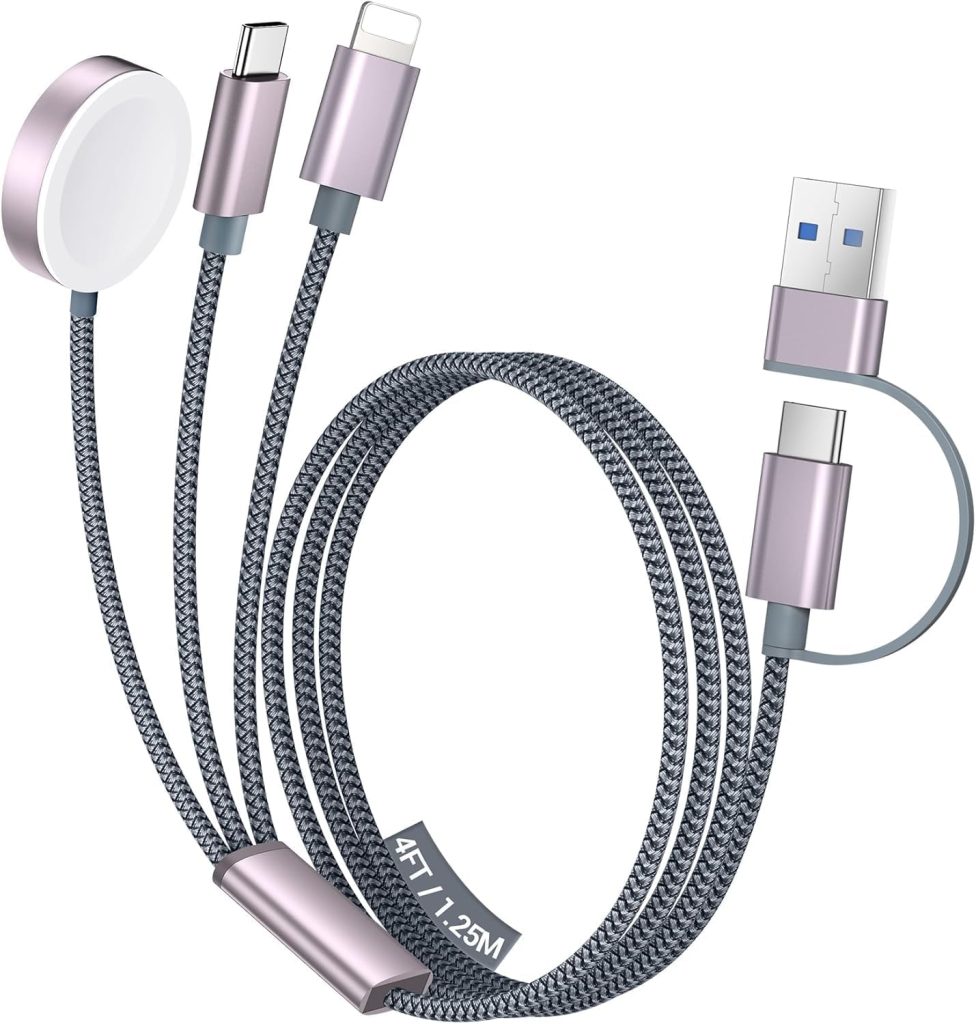 Temdan for Travel Essentials,3 in 2 USB C Cable for Apple Watch Charger/iPhone 16 Charger/Lightning,Multi Charging Cable Cord,Camping Essentials,Portable Designed for iWatch Series &iPhone 16-12-4FT