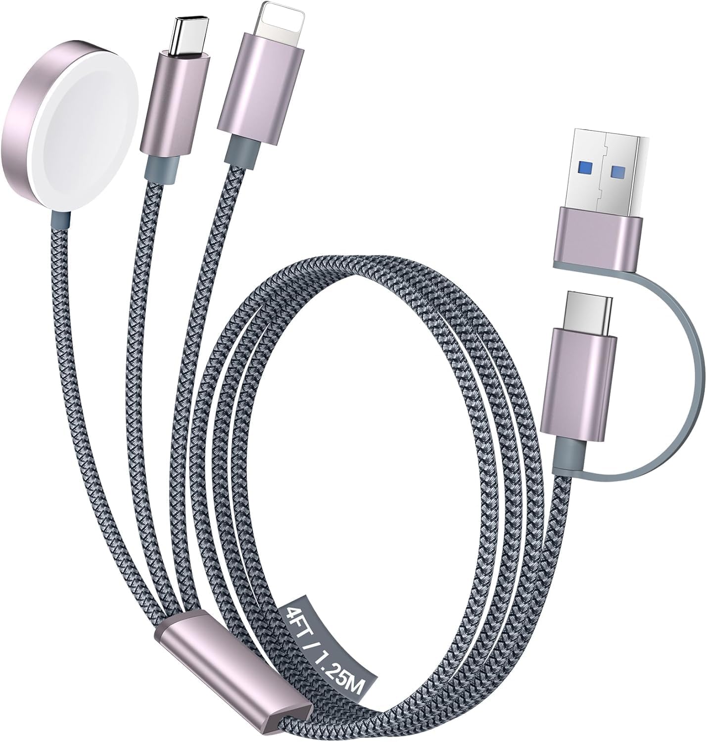 Temdan for Travel Essentials,3 in 2 USB C Cable for Apple Watch Charger/iPhone 16 Charger/Lightning,Multi Charging Cable Cord,Camping Essentials,Portable Designed for iWatch Series &iPhone 16-12-4FT