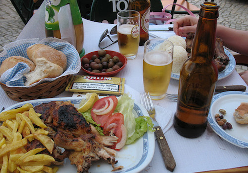 A typical Lisbon lunch paired with a glass of local beer. Photo: Tim C.