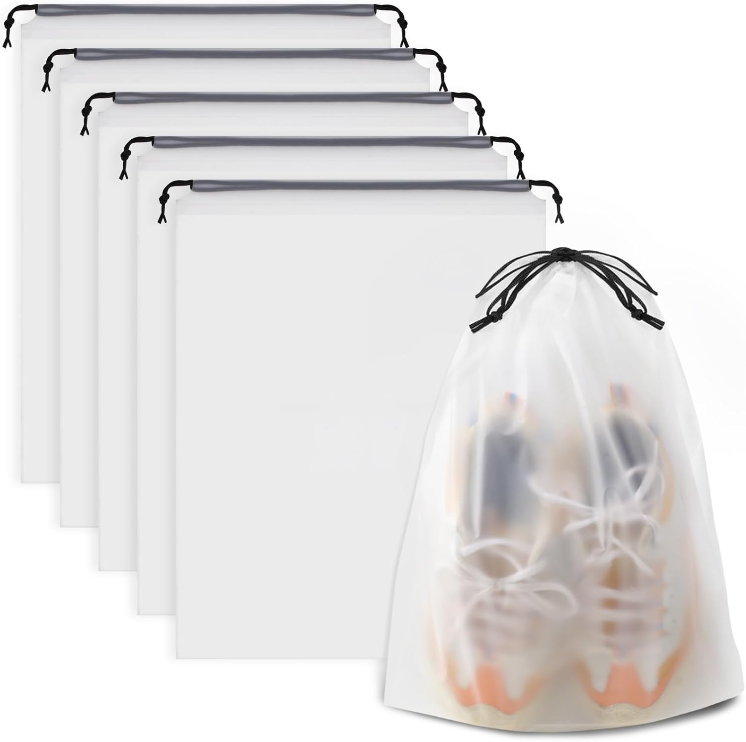 Clear Shoe Bags for Travel 5 PCS, 15.7″ x 11.8″ Travel Shoe Bags for Packing, Waterproof Drawstring Travel Shoe Storage Bag, Travel Essentials for Men and Women
