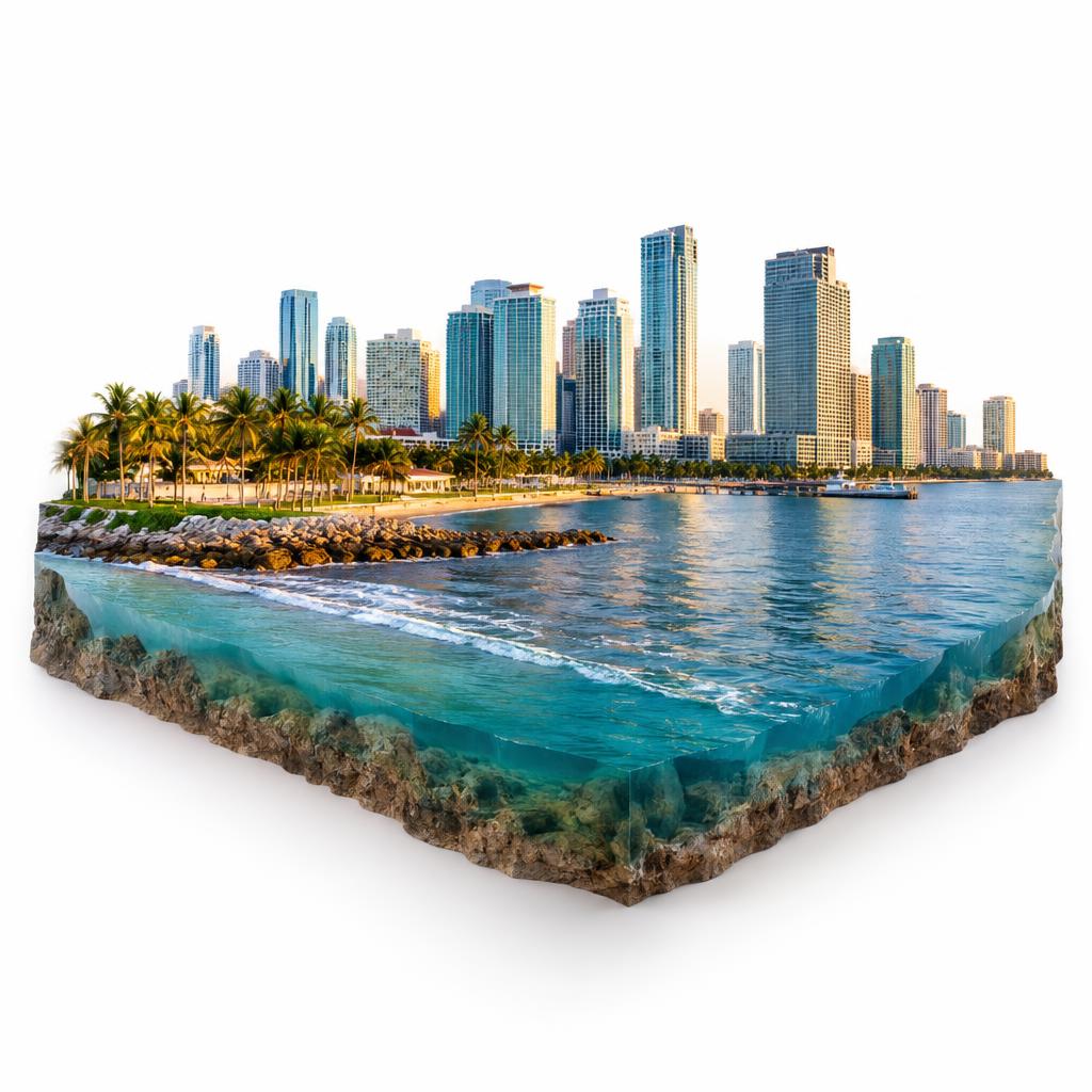 AI illustration of coastal cities facing rising seas